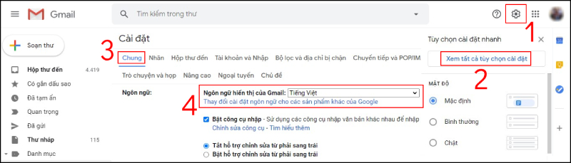 Thay đổi ngôn ngữ Gmail